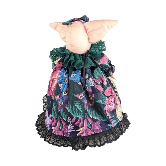 Vintage Fabric Pig Jar: Handmade Folk Art Whimsical Decor - Picture 4 of 8